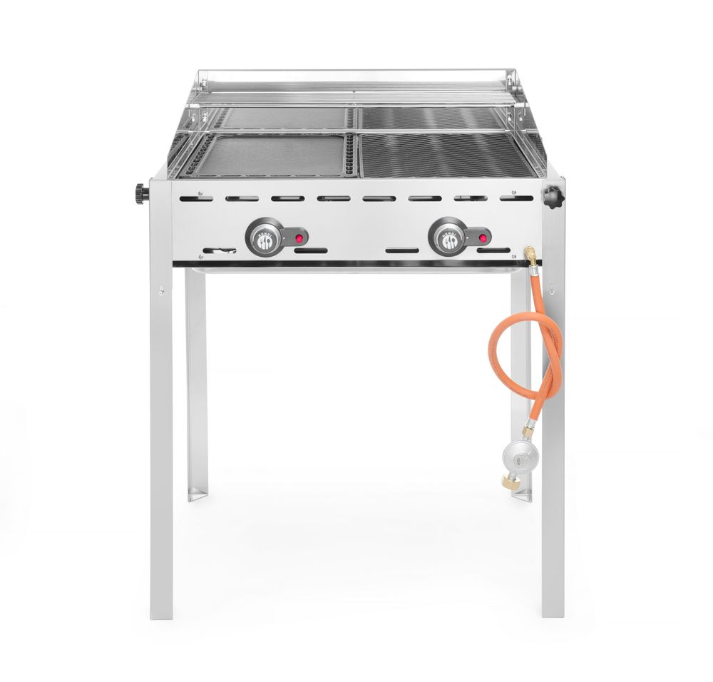 Green Fire barbecue con 2 bruciatori, HENDI, Profi Line, Teglia e griglia GN 1/1 in ghisa, 11,6kW, 740x615x(H)825mm