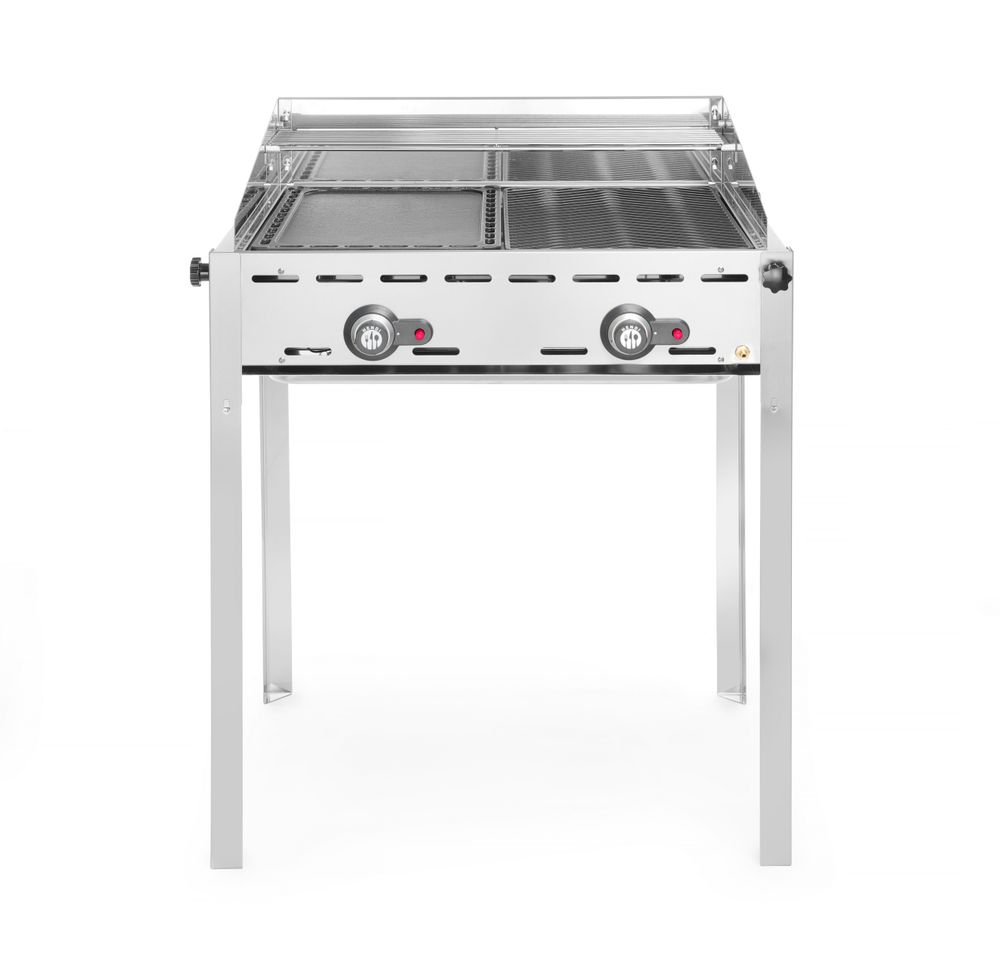 Green Fire barbecue con 2 bruciatori, HENDI, Profi Line, Teglia e griglia GN 1/1 in ghisa, 11,6kW, 740x615x(H)825mm