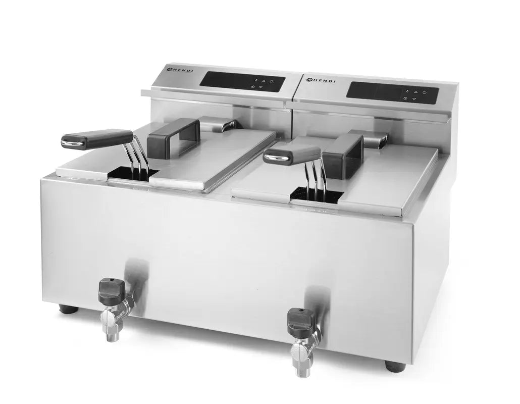 Friggitrice Profi Line digitale con rubinetti di scarico - 2 x 8 l, HENDI, Profi Line, 16L, 230V/7000W,