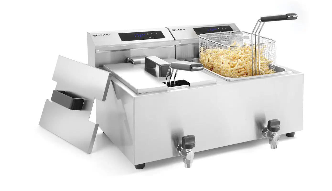 Friggitrice Profi Line digitale con rubinetti di scarico - 2 x 8 l, HENDI, Profi Line, 16L, 230V/7000W,