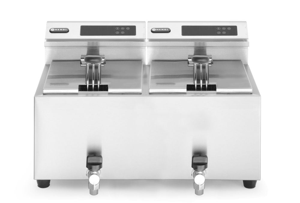 Friggitrice Profi Line digitale con rubinetti di scarico - 2 x 8 l, HENDI, Profi Line, 16L, 230V/7000W, 605x515x(H)350mm