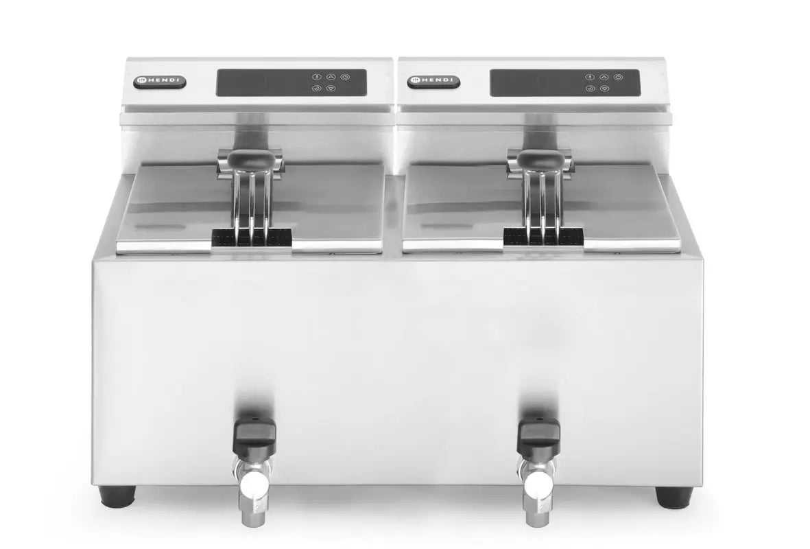 Friggitrice Profi Line digitale con rubinetti di scarico - 2 x 8 l, HENDI, Profi Line, 16L, 230V/7000W,
