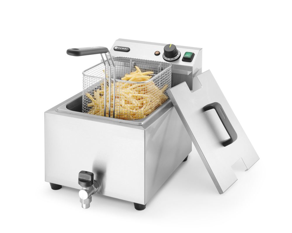 Friggitrice Profi Line con rubinetto di scarico - 8 l, HENDI, Profi Line, 8L, Grigio chiaro, 230V/3500W, 305x515x(H)354mm