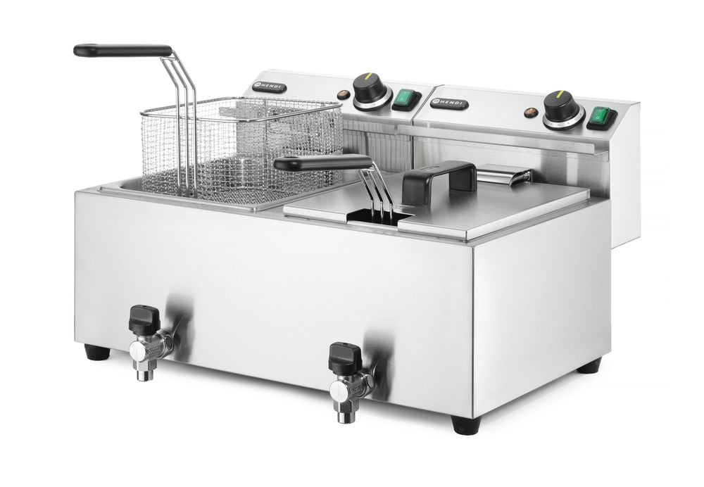 Friggitrice Profi Line con rubinetti di scarico - 2 x 8 l, HENDI, Profi Line, 16L, 230V/7000W, 610x515x(H)369mm