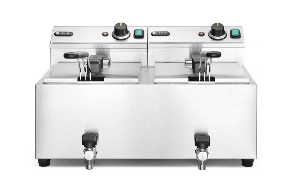 Friggitrice Profi Line con rubinetti di scarico - 2 x 8 l, HENDI, Profi Line, 16L, 230V/7000W, 610x515x(H)369mm