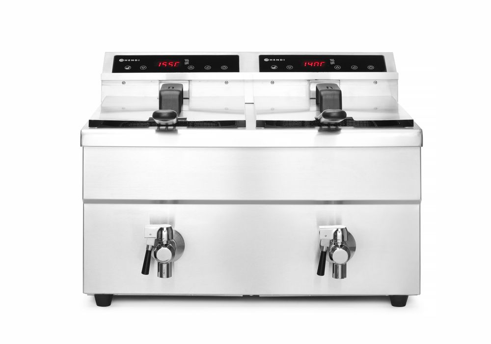 Friggitrice ad induzione con rubinetti di scarico - 2 x 8 l, HENDI, Profi Line, 16L, 230V/7000W, 577x609x(H)410mm