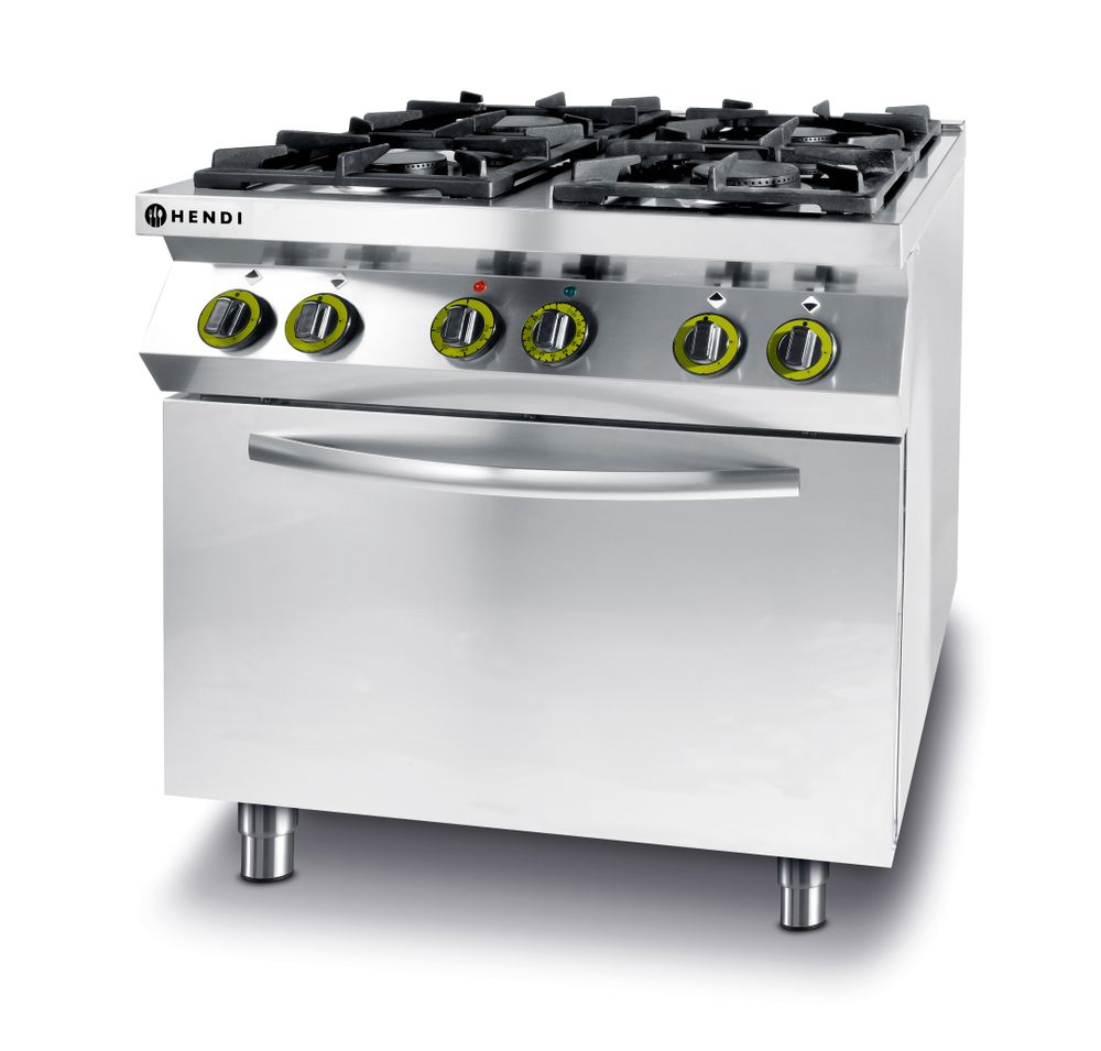 Fornello a gas a 4 fuochi con forno a convezione GN 1/1, HENDI, Kitchen Line, 230V/3000W, 19kW, 800x722x(H)900mm