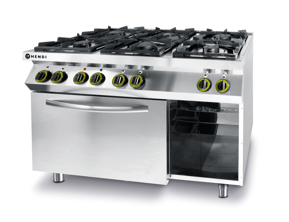 Cucina a gas Kitchen Line 6 bruciatori con forno a convezione GN 1/1, HENDI, Kitchen Line, 230V/3000W, 28,5kW, 1200x722x(H)900mm