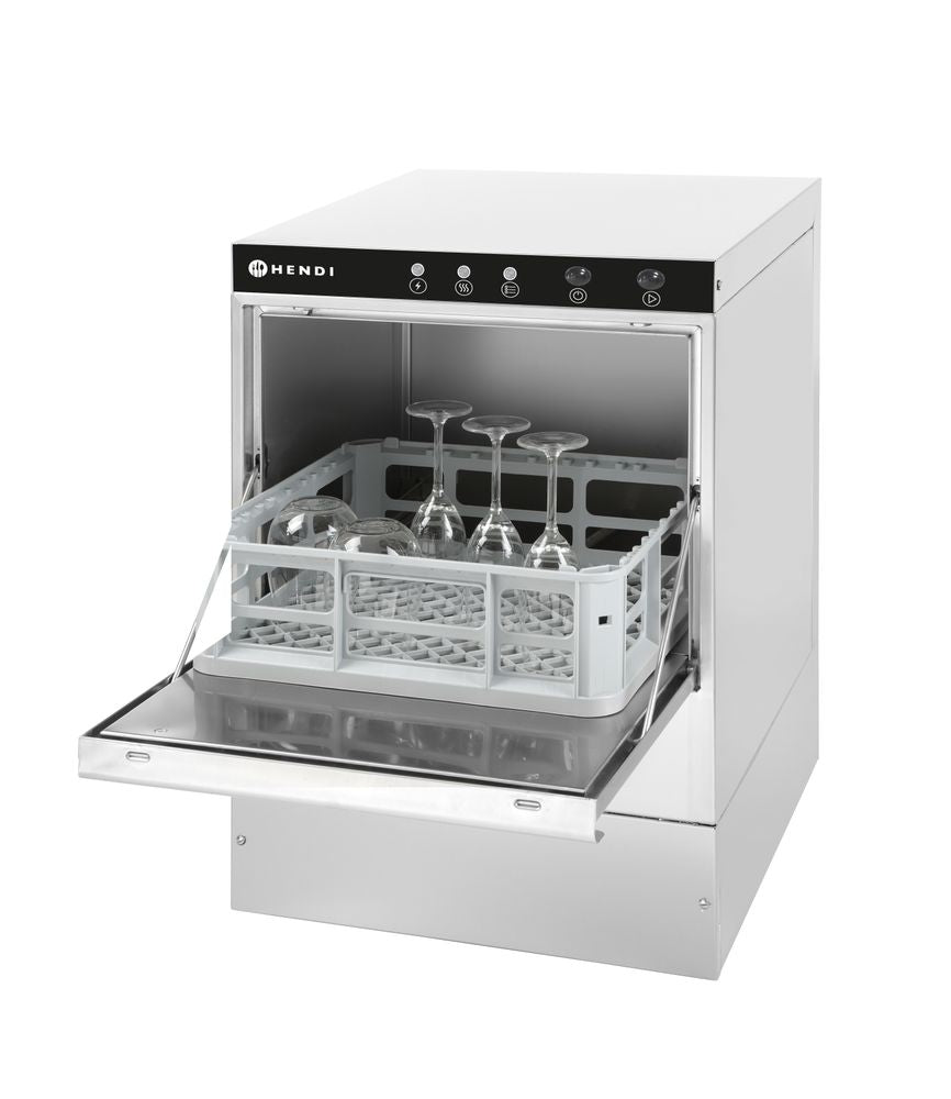 Lavabicchieri 40x40 - controllo elettromeccanico, HENDI, Con pompa di scarico, 230V/2800W, 470x510x(H)710mm