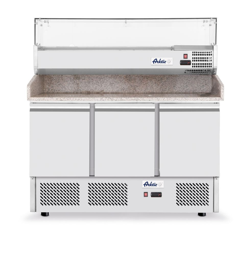 Banco pizza con tre porte e vetrinetta refrigerata 380+40L, Arktic, 254L, 230V/400W, 1400x700x(H)1491mm