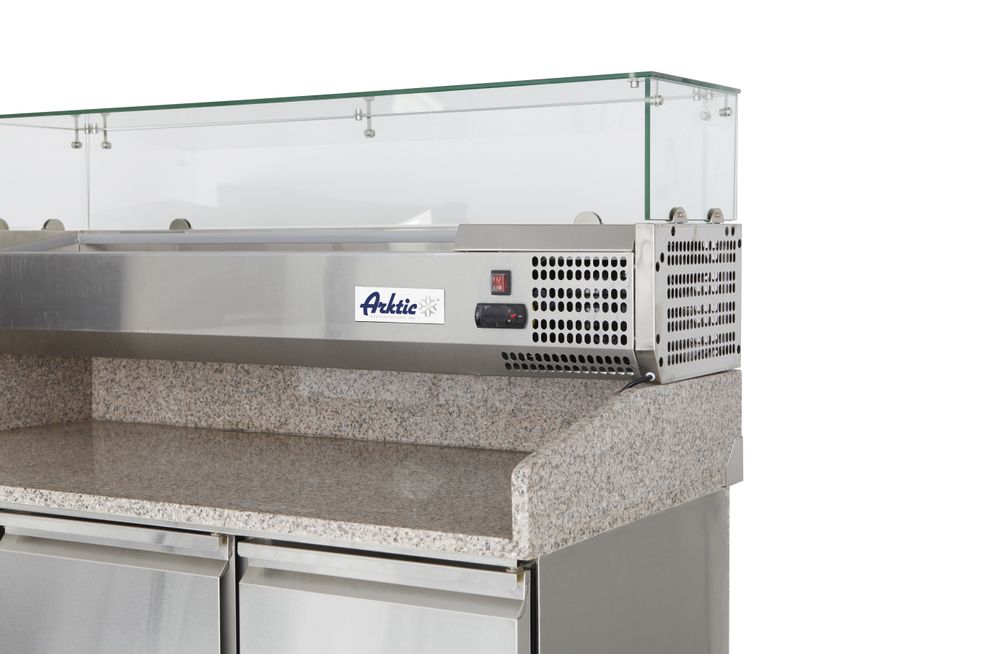 Banco pizza con tre porte e vetrinetta refrigerata 380+40L, Arktic, 254L, 230V/400W, 1400x700x(H)1491mm