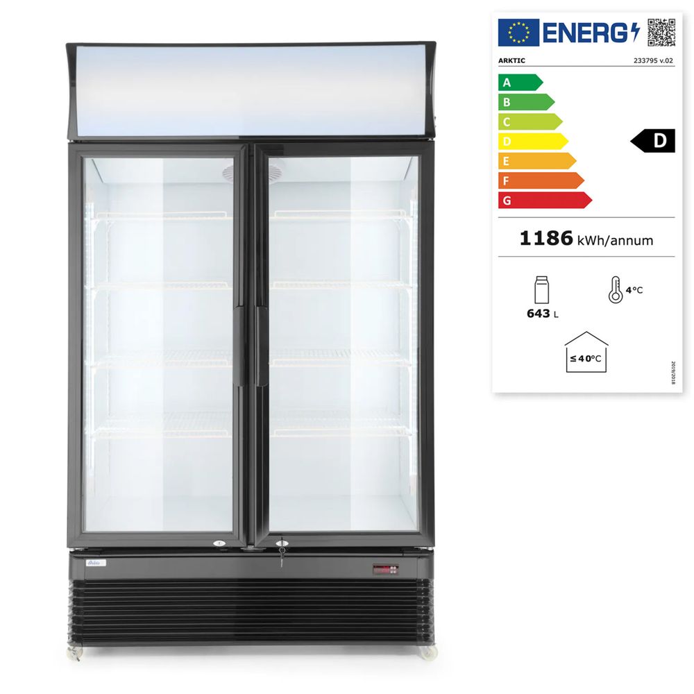 Frigorifero per bar posteriore con pannello retroilluminato, doppia porta, Arktic, 512L, Nero, 220-240V/510W, 1120x585x(H)1900mm