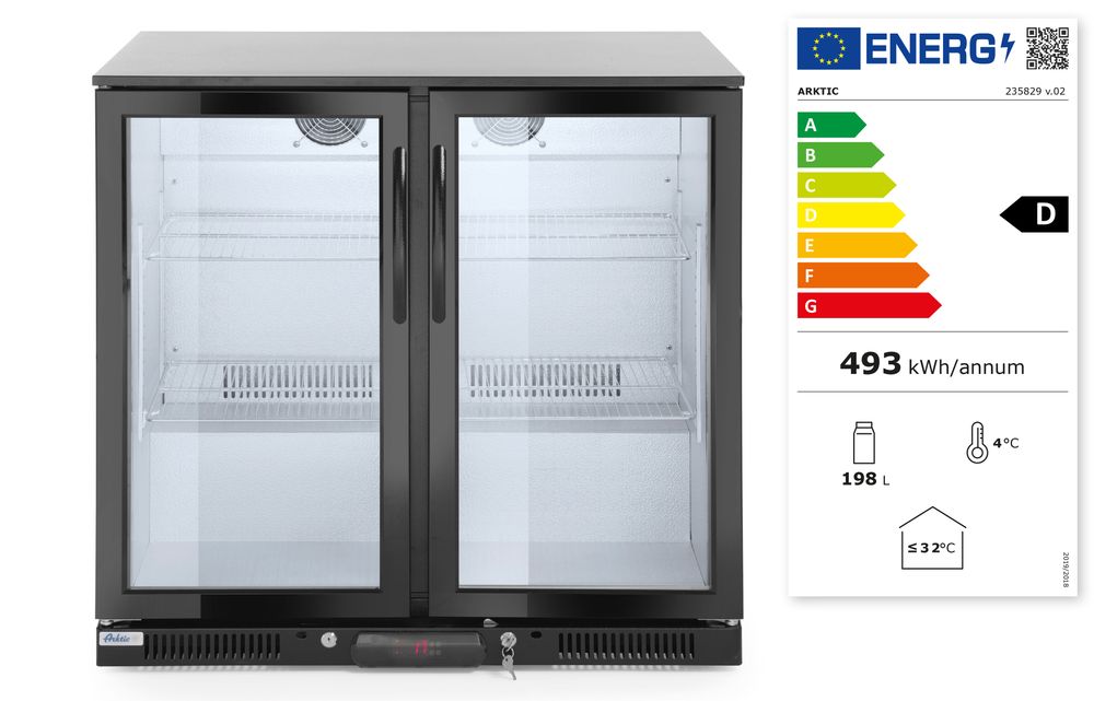 Frigorifero posteriore da bar con doppio sportello, Arktic, 180L, Nero, 220-240V/160W, 900x540x(H)890mm