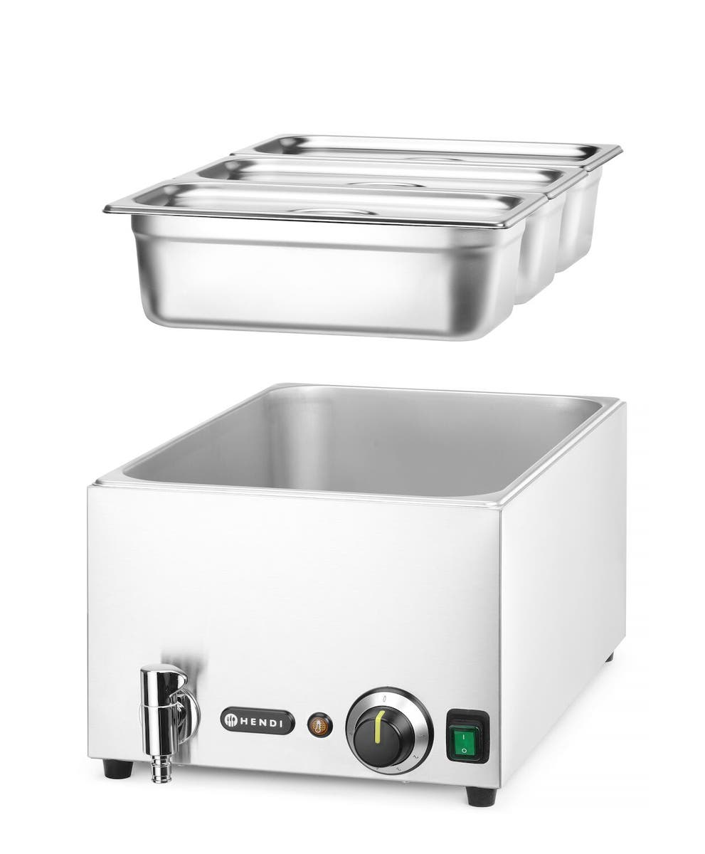 Set ranger: Bain-marie con rubinetto di scarico + 3x GN 1/3 con coperchio., HENDI