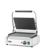 Grill a contatto "Panini", HENDI, sopra rigata e sotto liscia, 230V/2200W, 430x370x(H)210mm