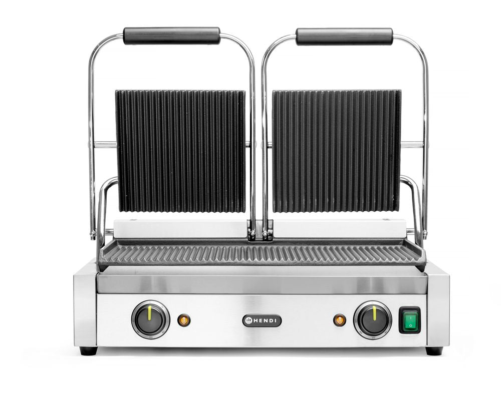 Grill a contatto - versione doppia Rigata, HENDI, sopra e sotto rigata, 230V/3600W, 570x395x(H)510mm