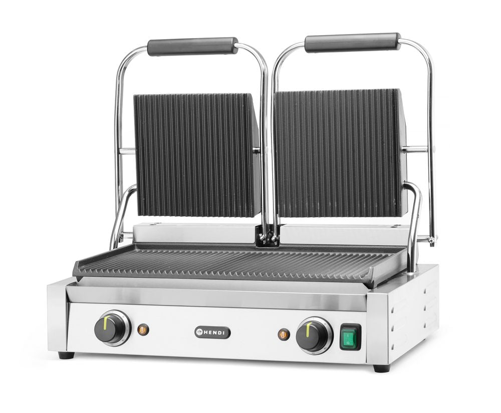 Grill a contatto - versione doppia Rigata, HENDI, sopra e sotto rigata, 230V/3600W, 570x395x(H)510mm
