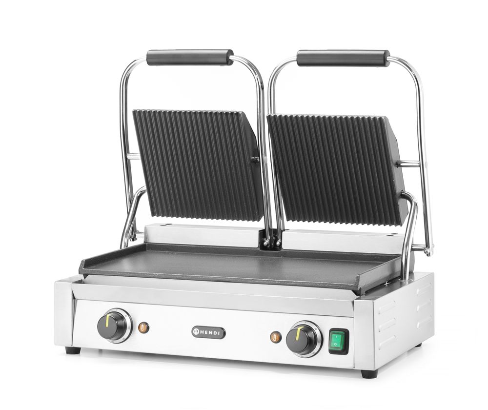 Grill a contatto - versione doppia, HENDI, sopra rigata e sotto liscia, 230V/3600W, 570x395x(H)510mm