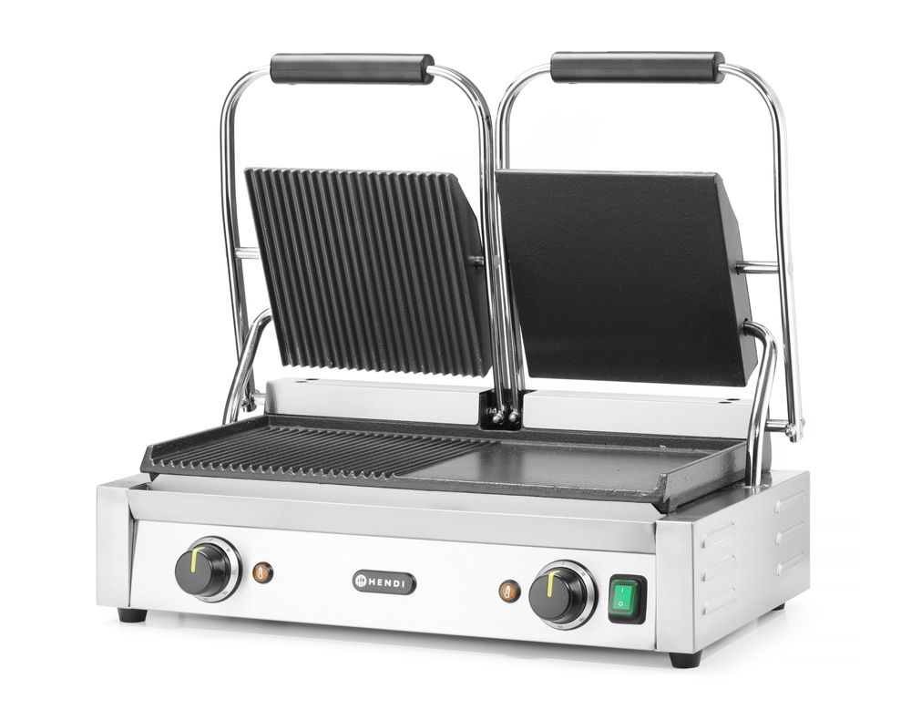 Grill a contatto - versione doppia, HENDI, sinistra grigliata - destra lucida, 230V/3600W, 575x430x(H)510mm
