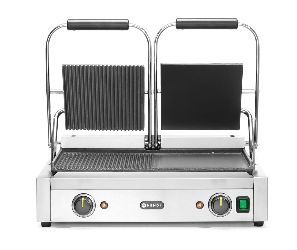 Grill a contatto - versione doppia, HENDI, sinistra grigliata - destra lucida, 230V/3600W, 575x430x(H)510mm