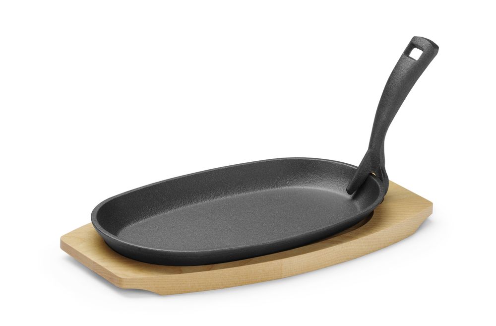 Piatto in ghisa con sottostrato e gripper in legno., HENDI, Nero, 280x140x(H)30mm