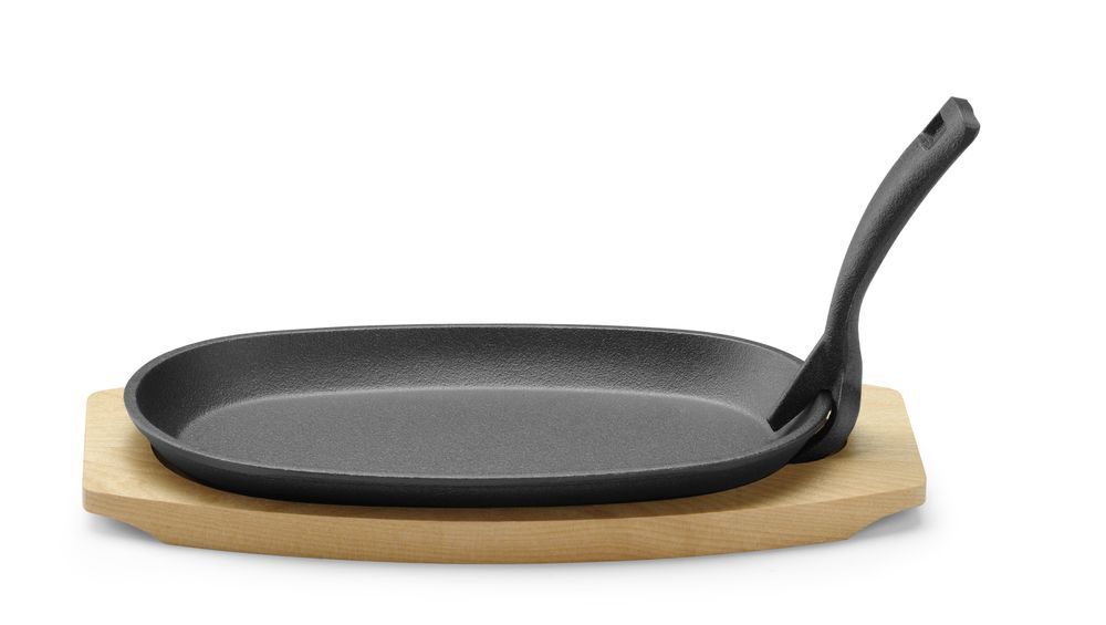 Piatto in ghisa con sottostrato e gripper in legno., HENDI, Nero, 280x140x(H)30mm