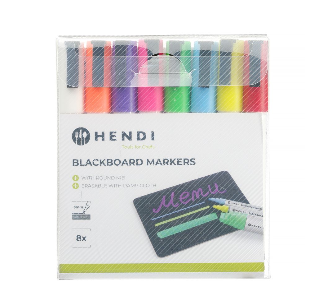 Pennarelli per lavagna 3 mm, HENDI, 1x bianco,1x rosso, 1xblu, 1xverde, 1xgiallo, 1xviola, 1xarancio e 1x rosa