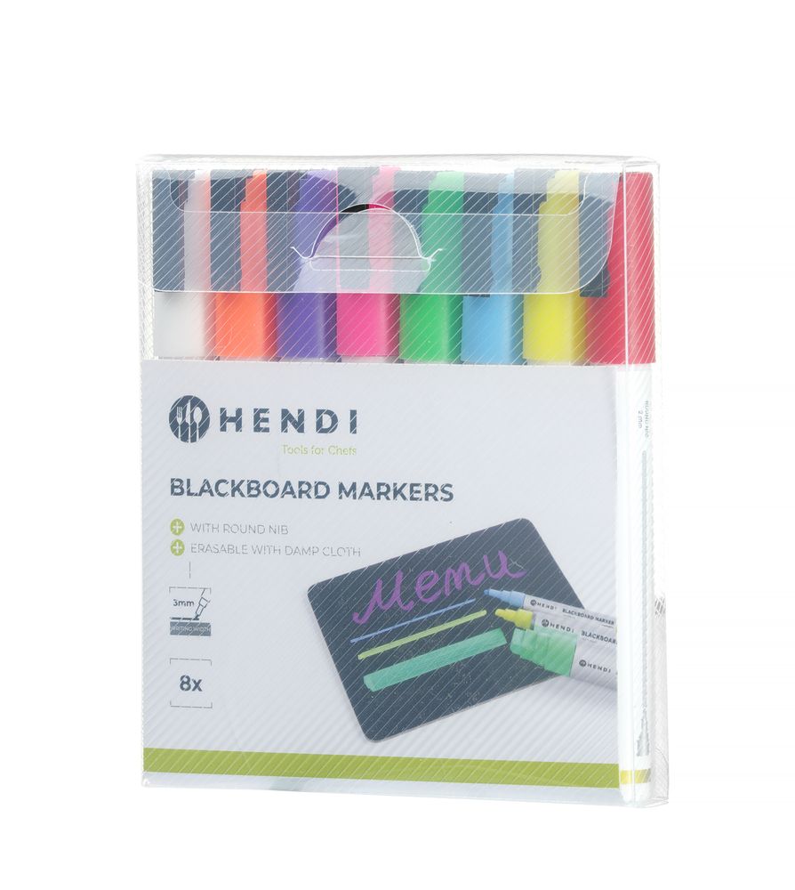 Pennarelli per lavagna 3 mm, HENDI, 1x bianco,1x rosso, 1xblu, 1xverde, 1xgiallo, 1xviola, 1xarancio e 1x rosa