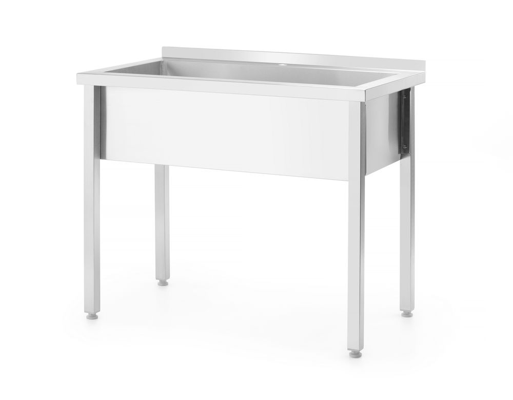 Tavolo con vasca di lavaggio singola, senza splashback – bullonato, profondità 600 mm, HENDI, Budget Line, 800x600x(H)850mm