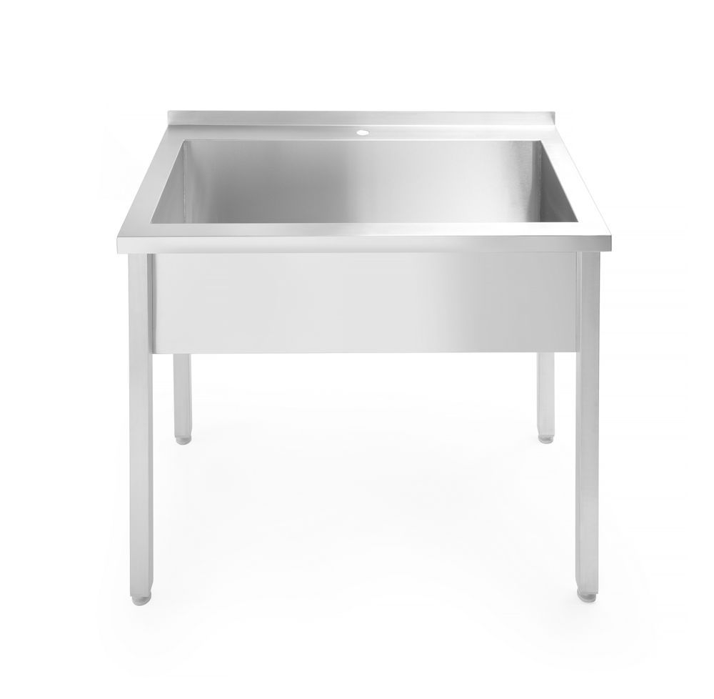 Tavolo con vasca di lavaggio singola, senza splashback – bullonato, profondità 600 mm, HENDI, Budget Line, 800x600x(H)850mm