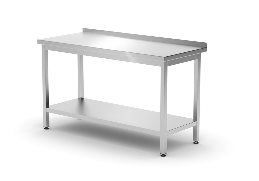 Tavolo a parete con ripiano – bullonato, profondità 600 mm, HENDI, Profi Line, 1400x600x(H)850mm