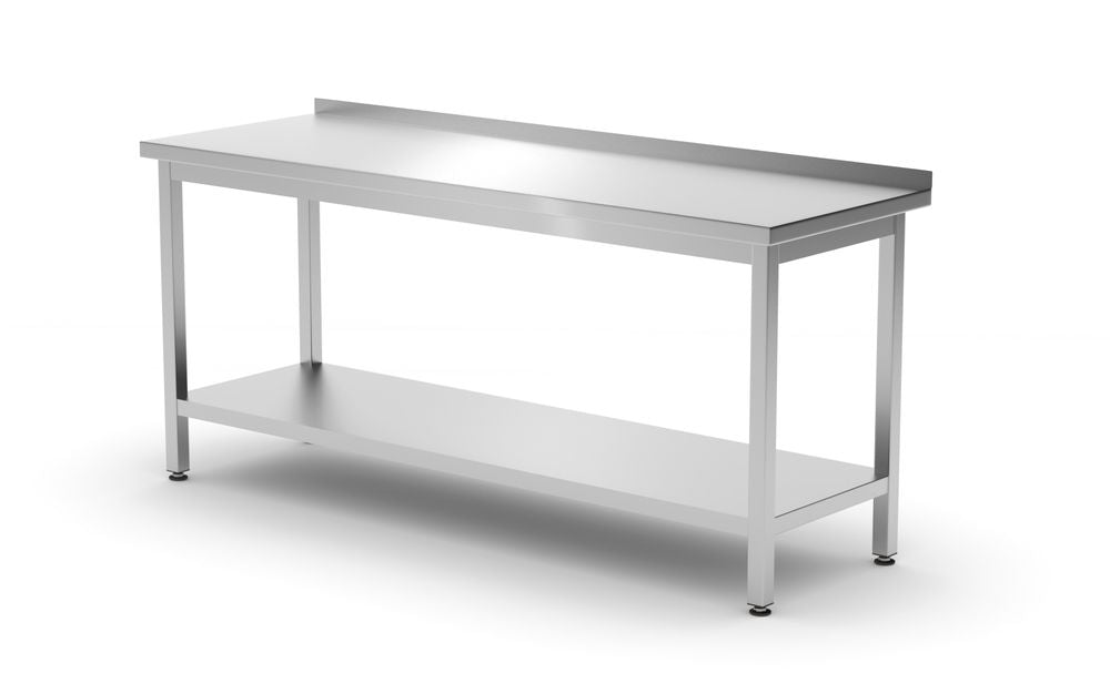 Tavolo a parete con ripiano – bullonato, profondità 600 mm, HENDI, Profi Line, 1800x600x(H)850mm
