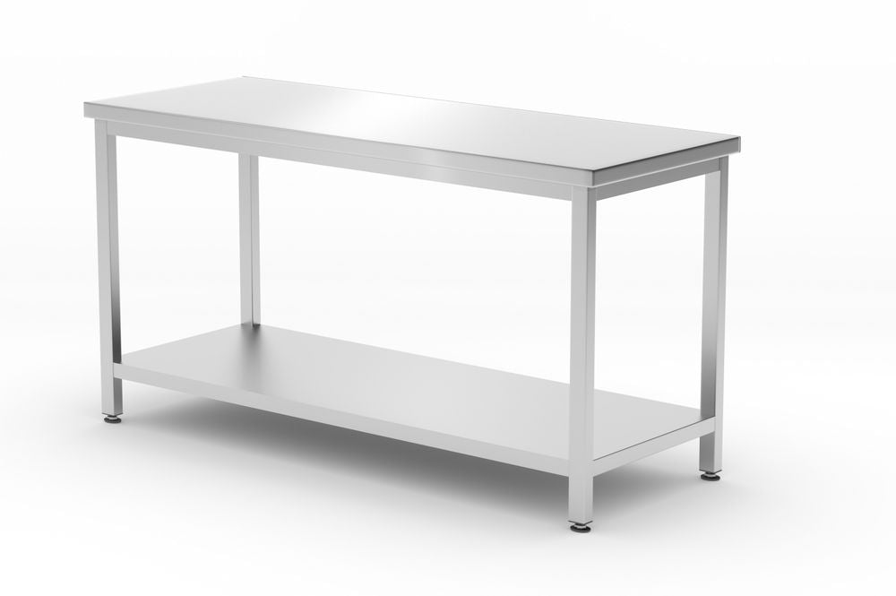 Tavolo centrale con ripiano – bullonato, profondità 600 mm, HENDI, Profi Line, 1600x600x(H)850mm