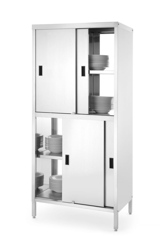 Armadio passante con divisorio e porte scorrevoli - bullonato, HENDI, Kitchen Line, 800x500x(H)1800mm