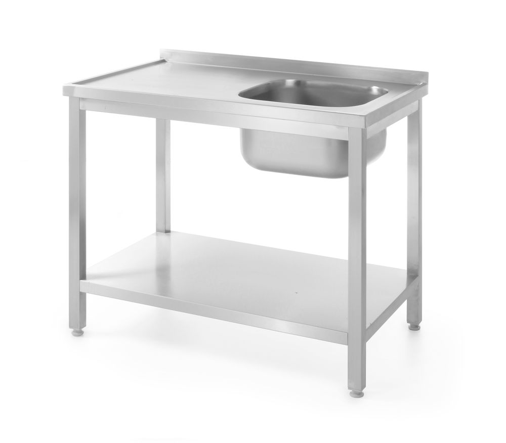 Tavolo lavello con ripiano – bullonato, profondità 600 mm, HENDI, Profi Line, Centrato, 600x600x(H)850mm