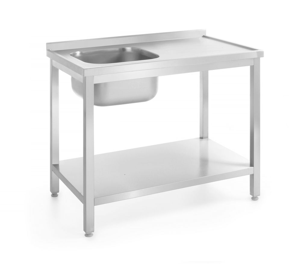 Tavolo con lavello con ripiano – bullonato, profondità 700 mm, HENDI, Profi Line, Sinistra, 1000x700x(H)850mm
