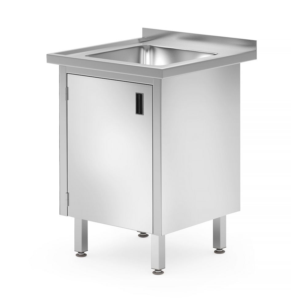 Tavolo/armadio con lavello – saldato, con porte incernierate, HENDI, Profi Line, 600x600x(H)850mm