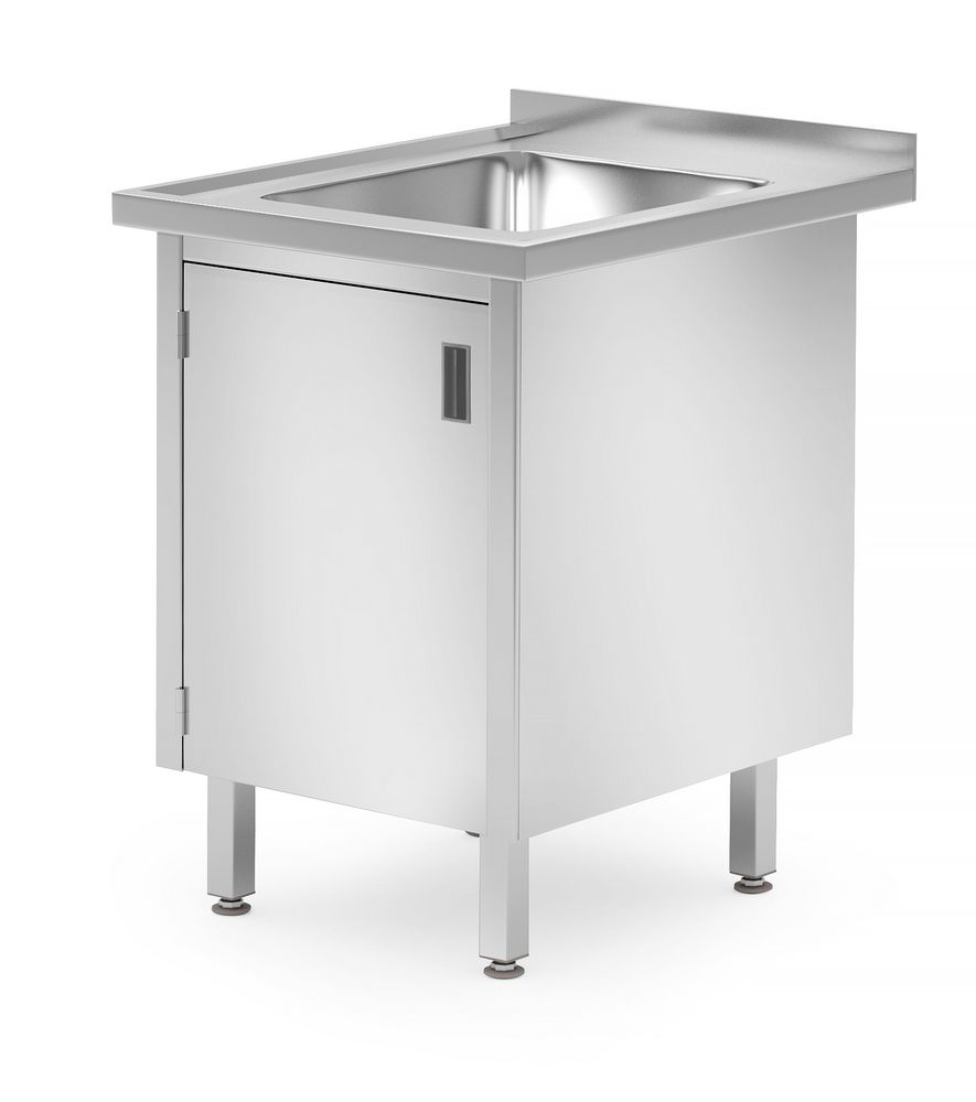 Tavolo/armadio con lavello – saldato, con porte incernierate, HENDI, Profi Line, 600x700x(H)850mm