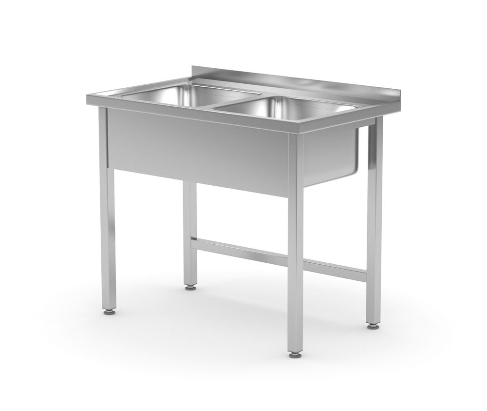 Tavolo con 2 lavandini – saldato, HENDI, Kitchen Line, 1000x600x(H)850mm