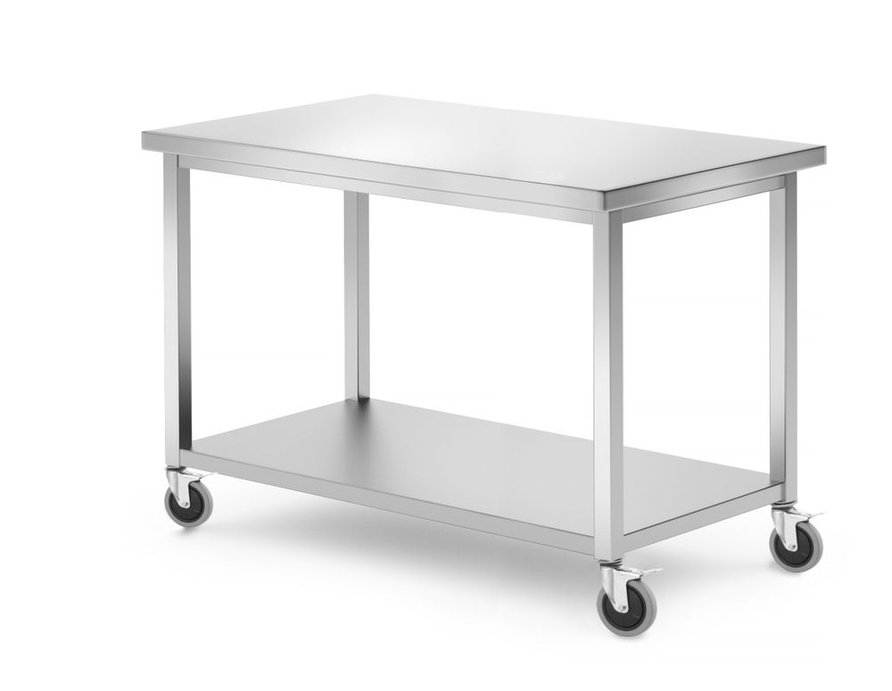 Tavolo mobile, con ripiano – avvitato, HENDI, Kitchen Line, 1200x600x(H)850mm