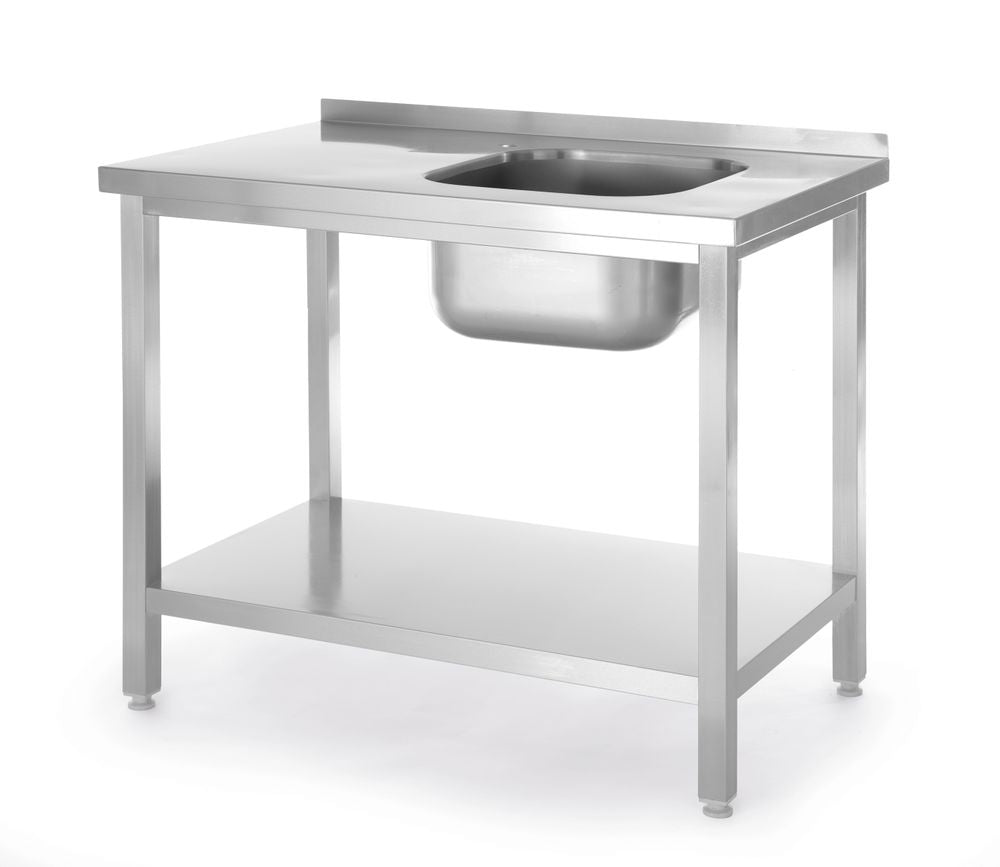 Tavolo con lavello e ripiano – bullonato, profondità 600 mm, HENDI, Kitchen Line, ciotola sul lato destro, 800x600x(H)850mm