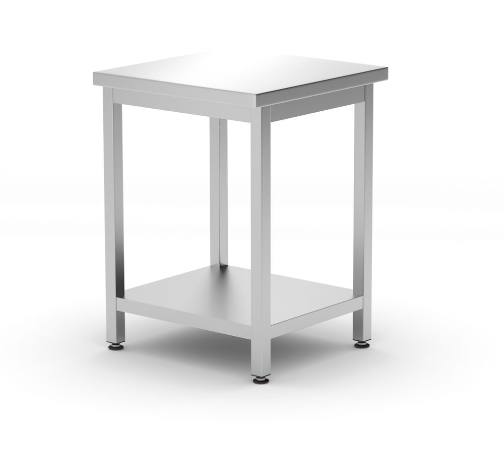 Tavolo centrale con ripiano – bullonato, profondità 600 mm, HENDI, Kitchen Line, 600x600x(H)850mm