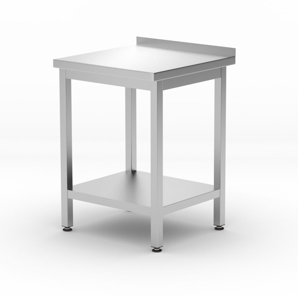 Tavolo a parete con ripiano – bullonato, profondità 600 mm, HENDI, Kitchen Line, 600x600x(H)850mm