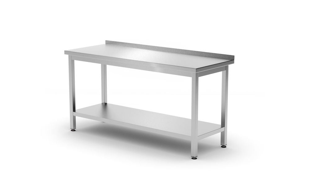 Tavolo a parete con ripiano – bullonato, profondità 600 mm, HENDI, Kitchen Line, 1200x600x(H)850mm