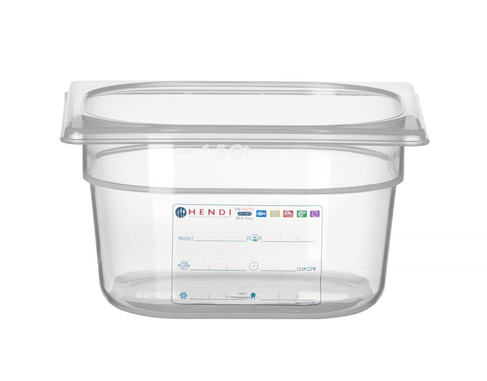 Contenitore Gastronorm 1/6, HENDI, GN 1/6, 1,6L, Trasparente, 176x162x(H)100mm