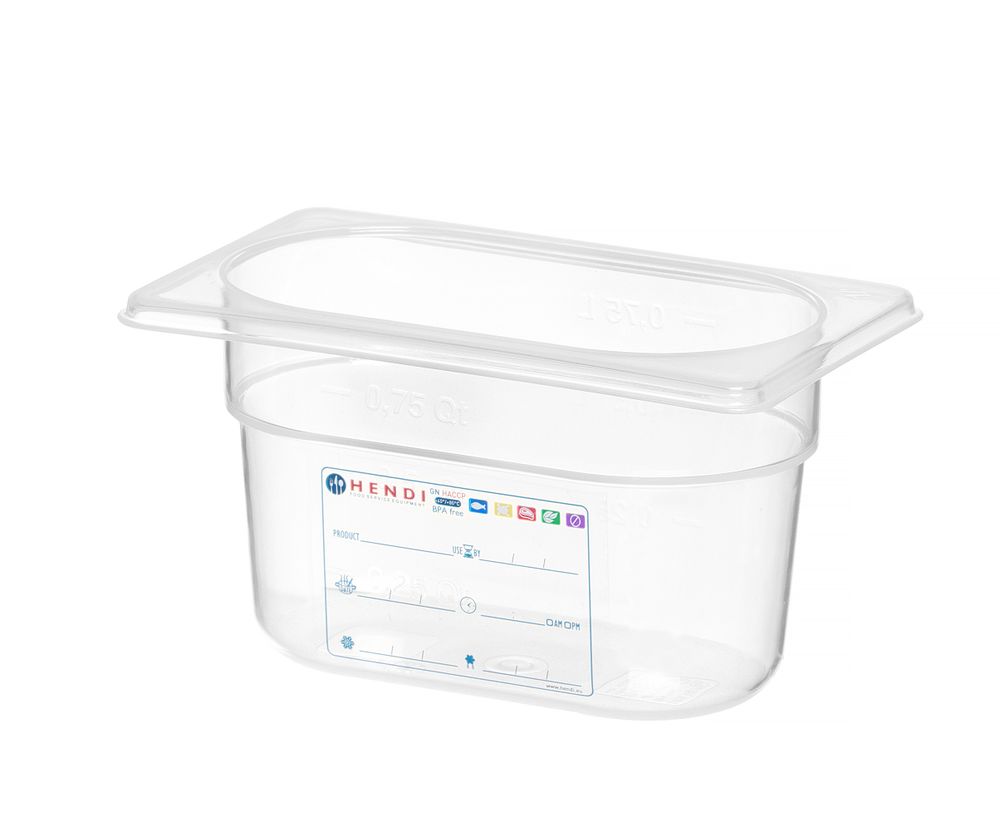 Contenitore Gastronorm 1/9, HENDI, GN 1/9, 0,9L, Trasparente, 176x108x(H)100mm