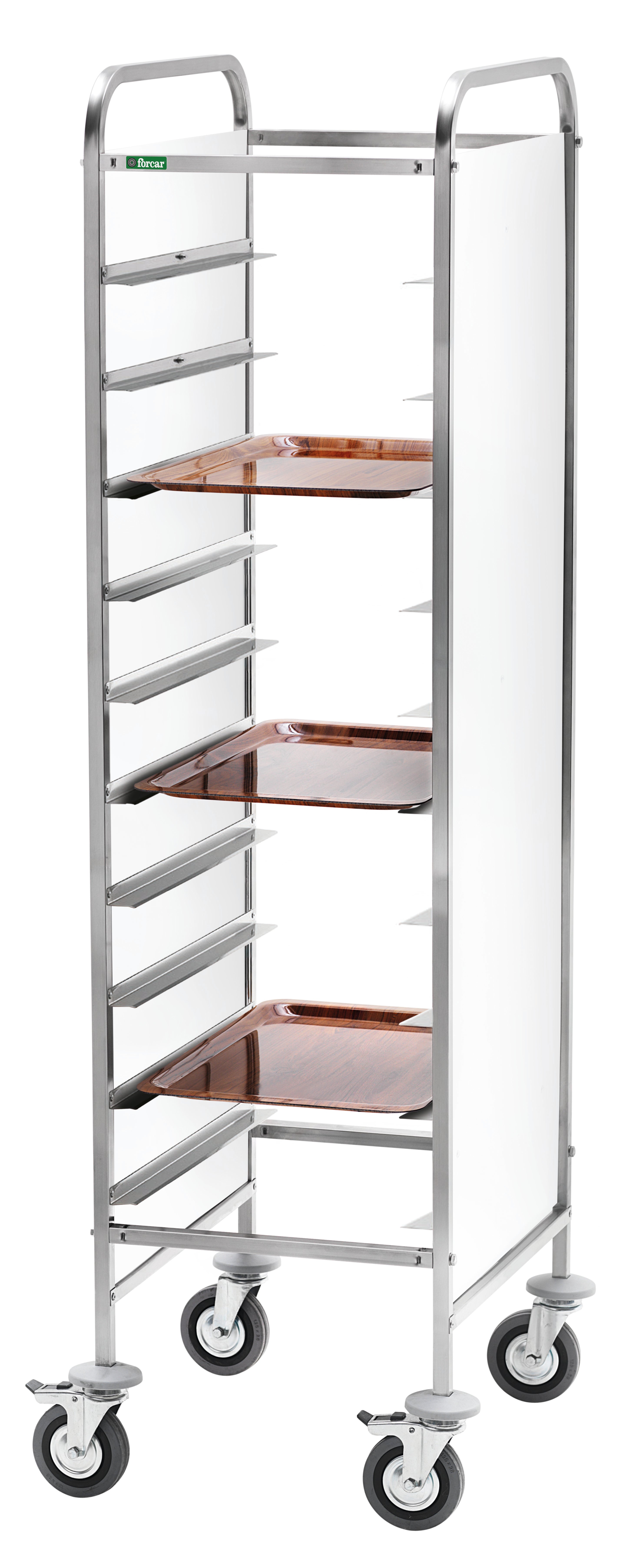 CARRELLO INOX PORTAVASSOI RINFORZATO - PANNELLO BIANCO - 10 VASSOI CA1451RP