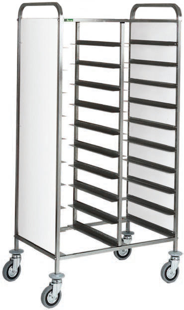 CARRELLO INOX PORTAVASSOI RINFORZATO - PANNELLO BIANCO - 10 VASSOI CA1451RPRF4