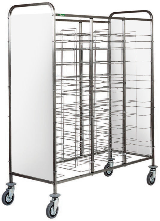 CARRELLO INOX PORTAVASSOI FILO - PANNELLO BIANCO - 30 VASSOI CA1475P