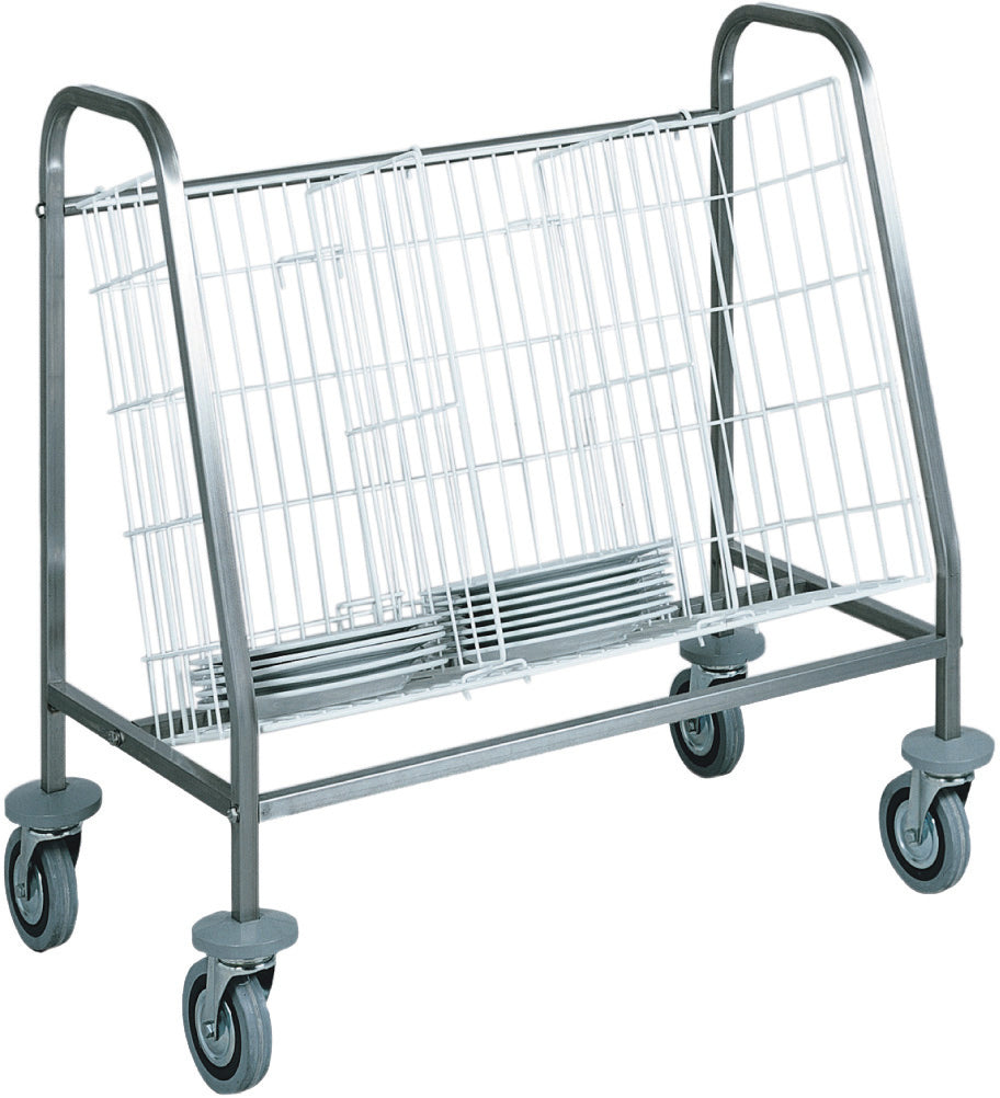 CARRELLO INOX PORTAPIATTI PER TRASPORTO E RITIRO - CESTO PLASTIFICATO CA656